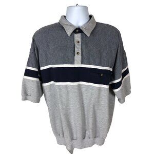 Woodland Trail Polo Shirt Men Size XXL Gray Black White Short Sleeves Buttons